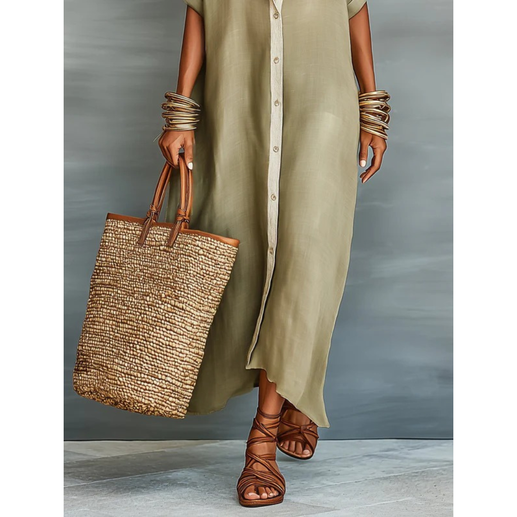 Carola | Damen Locker Leinen Maxikleid