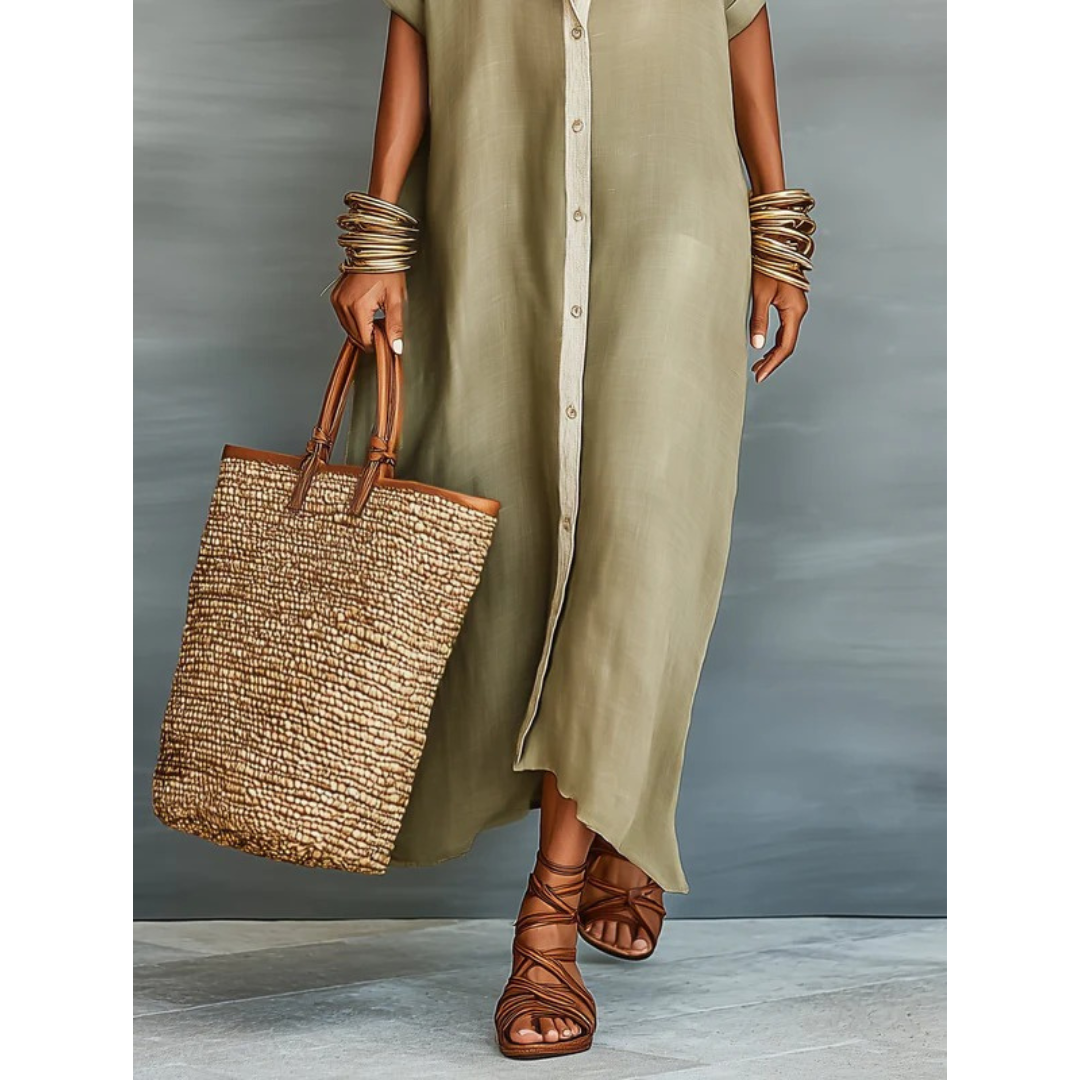 Carola | Damen Locker Leinen Maxikleid