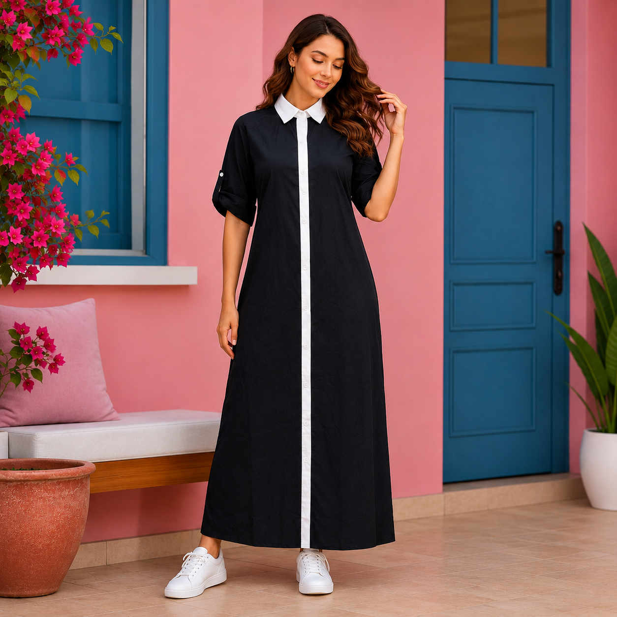 Carola | Damen Locker Leinen Maxikleid