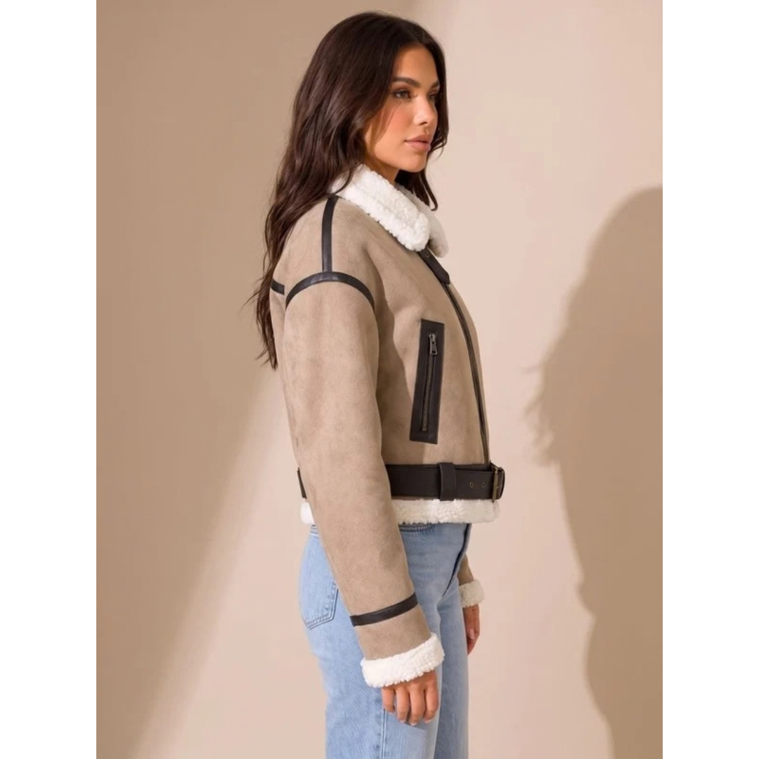 Carola | Damen Winterjacke Kurz mit Gürtel und Taschen
