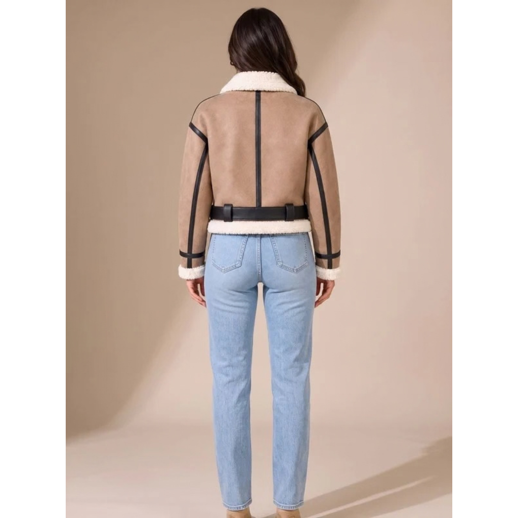 Carola | Damen Winterjacke Kurz mit Gürtel und Taschen