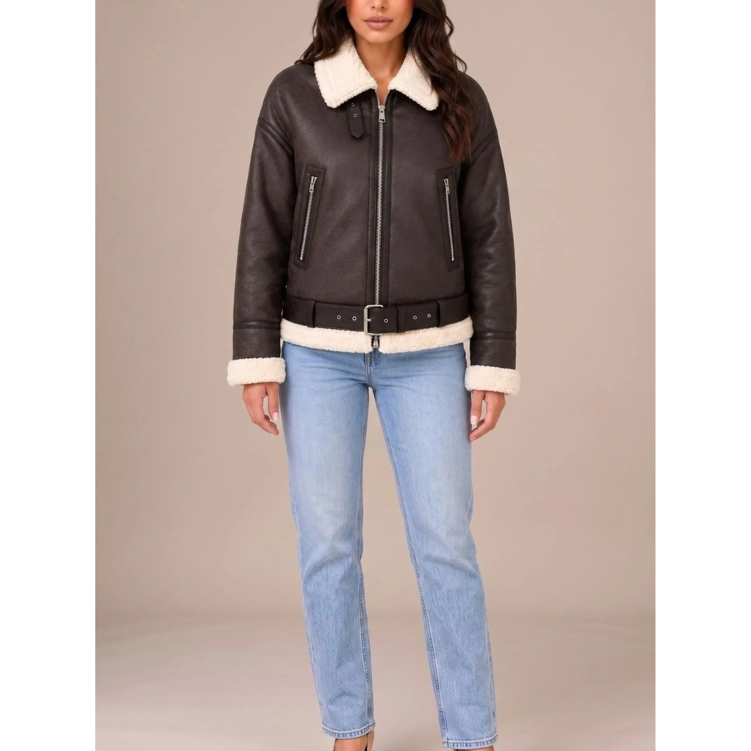 Carola | Damen Winterjacke Kurz mit Gürtel und Taschen