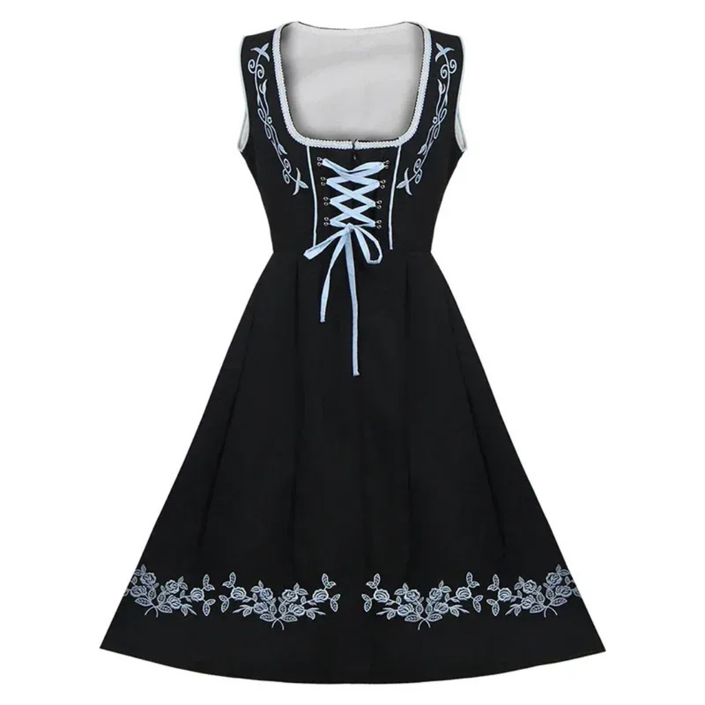 Carolin | Damen Blaues Oktoberfest Dirndl mit Stickerei