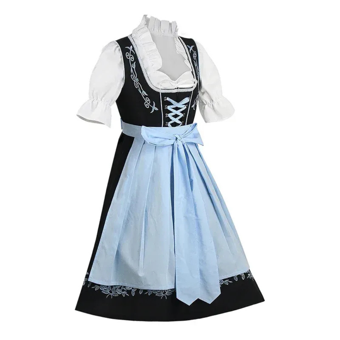 Carolin | Damen Blaues Oktoberfest Dirndl mit Stickerei