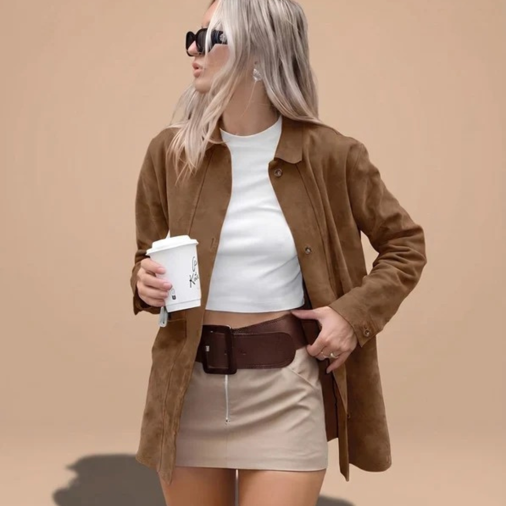 Cassia | Damen Braune Jacke mit Kragen und Weitem Schnitt