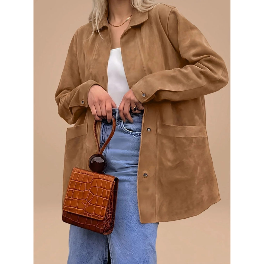 Cassia | Damen Braune Jacke mit Kragen und Weitem Schnitt