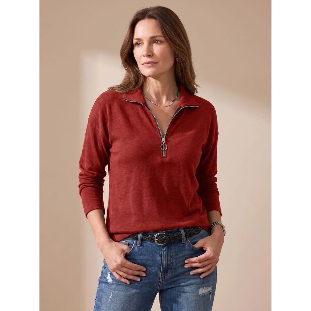 Catrina | Damen Pullover mit Kragen und Halb Zip