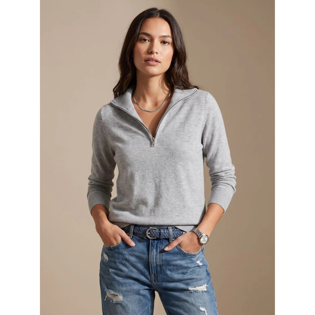 Catrina | Damen Pullover mit Kragen und Halb Zip