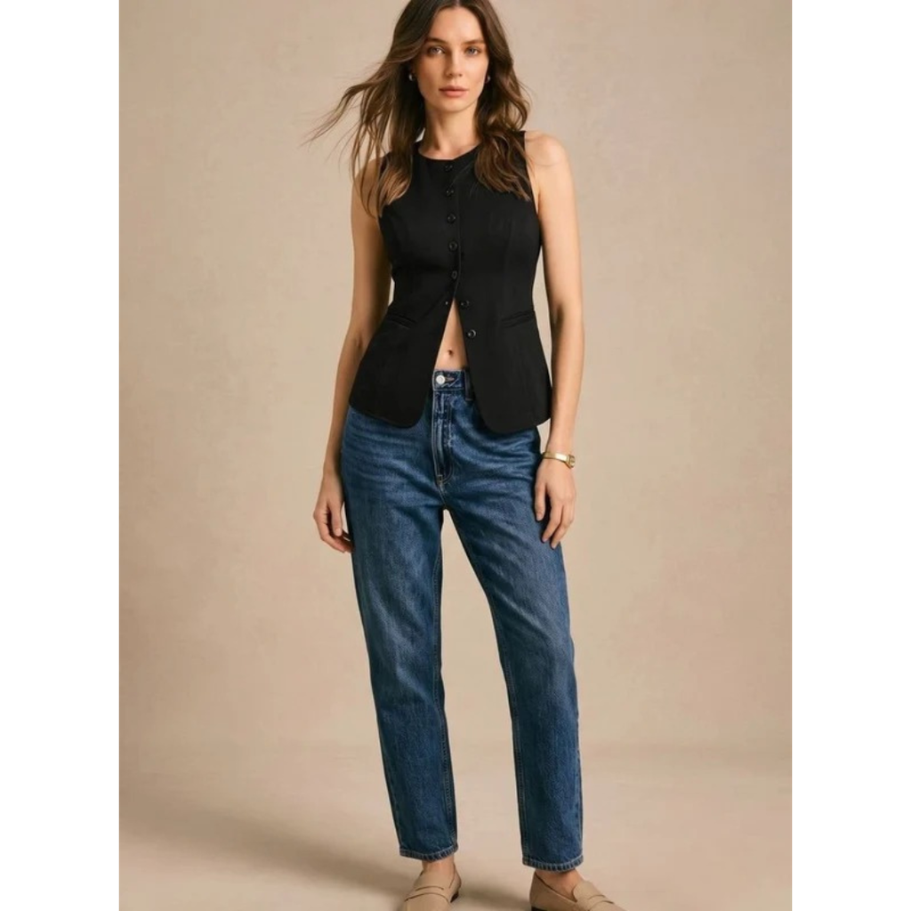 Cecile | Damen Weste mit Knöpfen und gerader Form