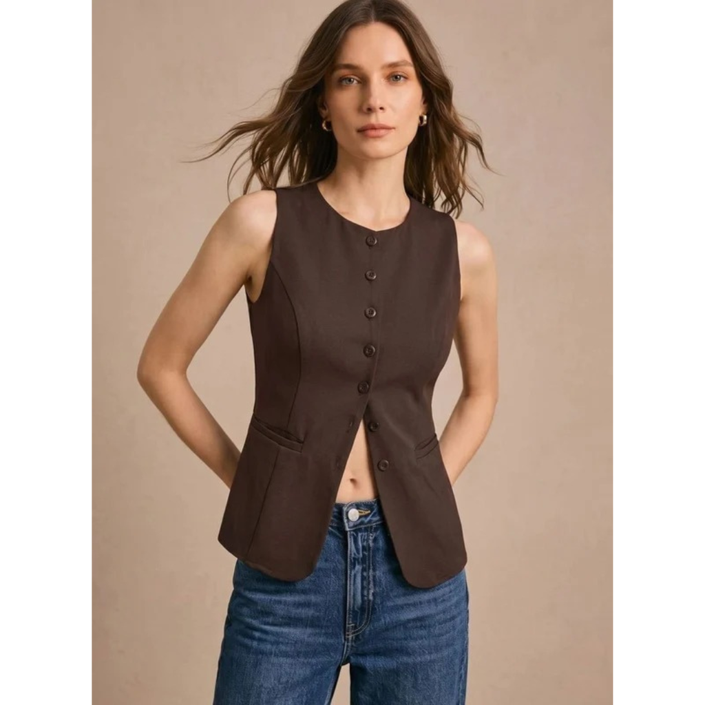 Cecile | Damen Weste mit Knöpfen und gerader Form