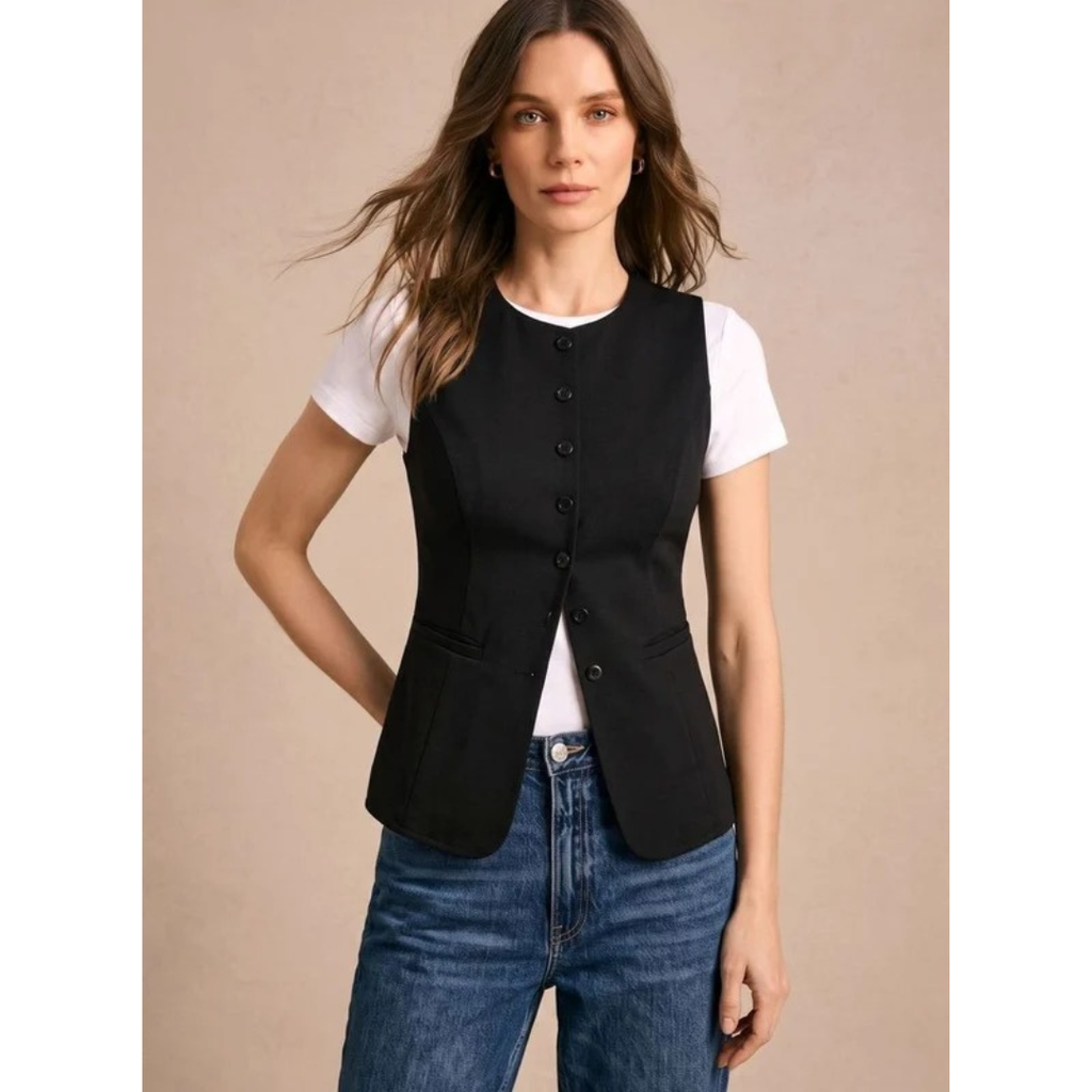 Cecile | Damen Weste mit Knöpfen und gerader Form