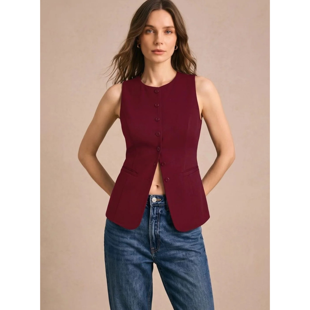 Cecile | Damen Weste mit Knöpfen und gerader Form