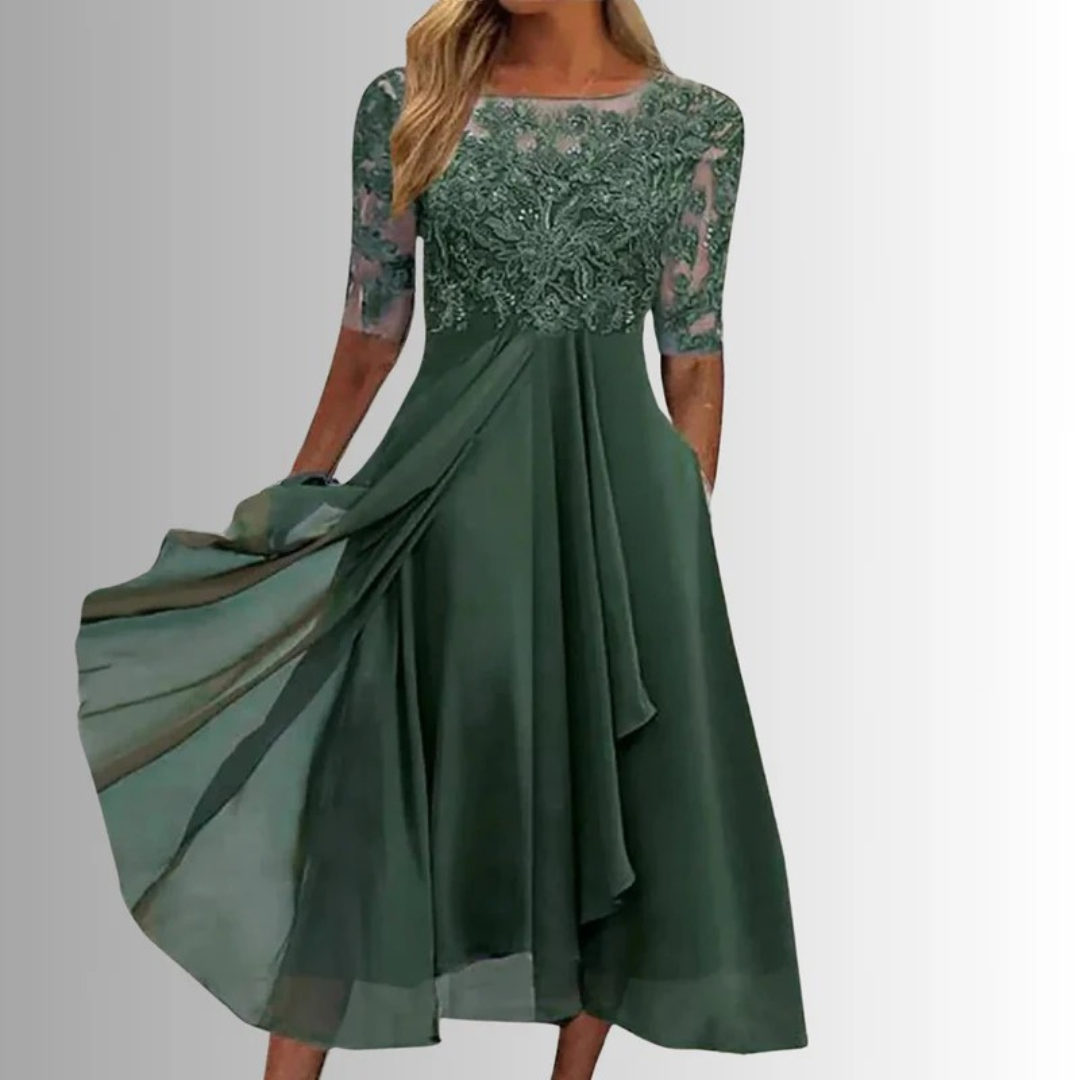 Charlotte | Damen Elegante Spitzen Midikleid