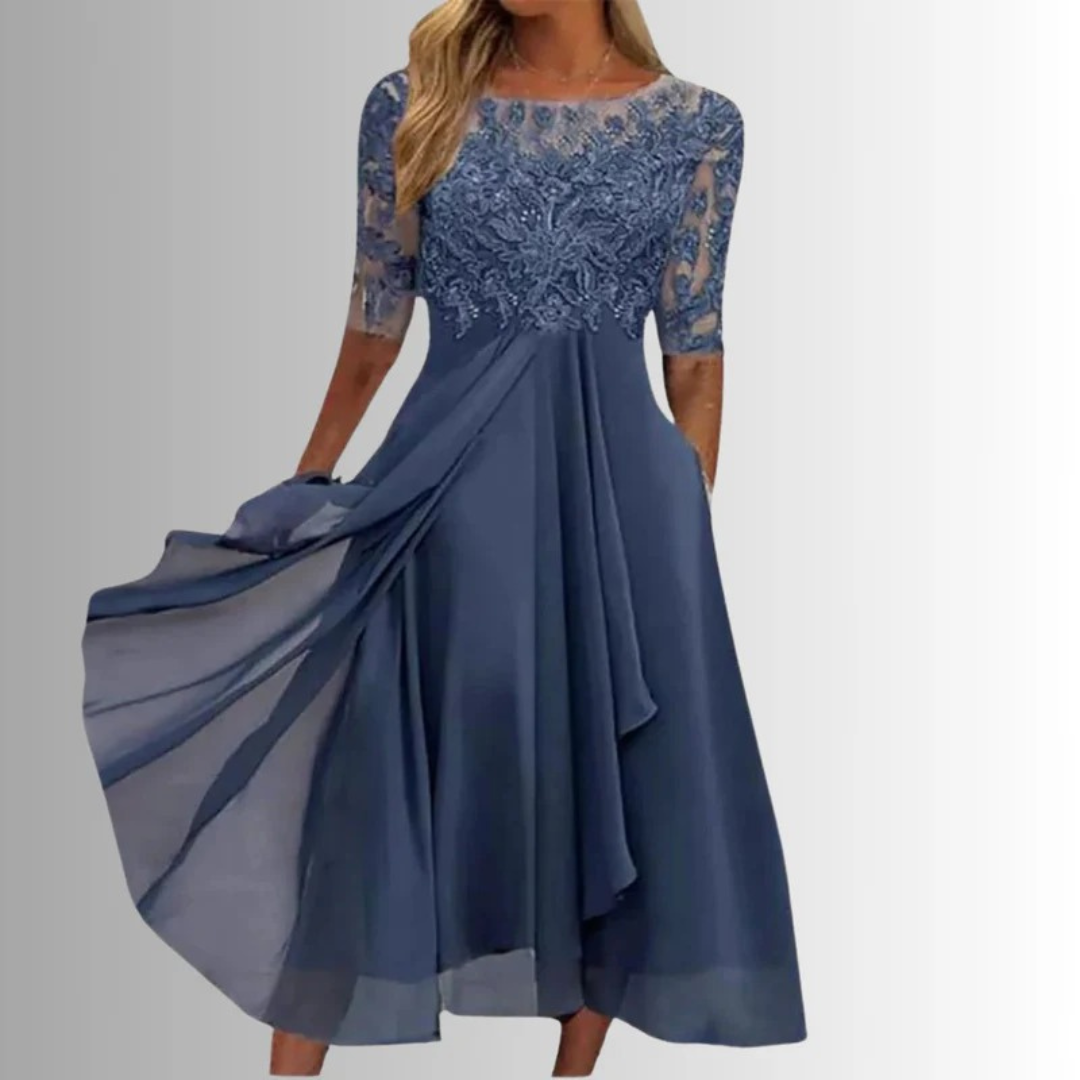 Charlotte | Damen Elegante Spitzen Midikleid