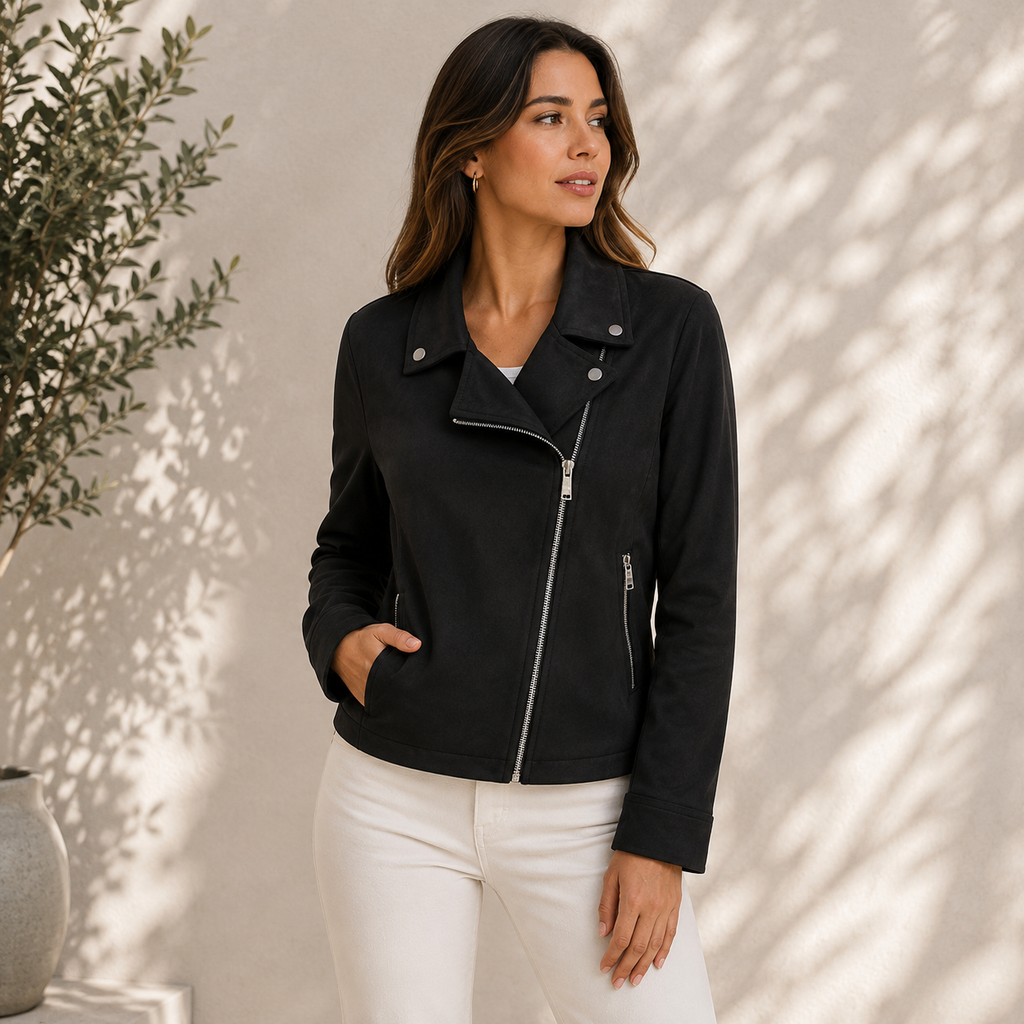 Charlotte | Damen Klassische Kunstleder Bikerjacke