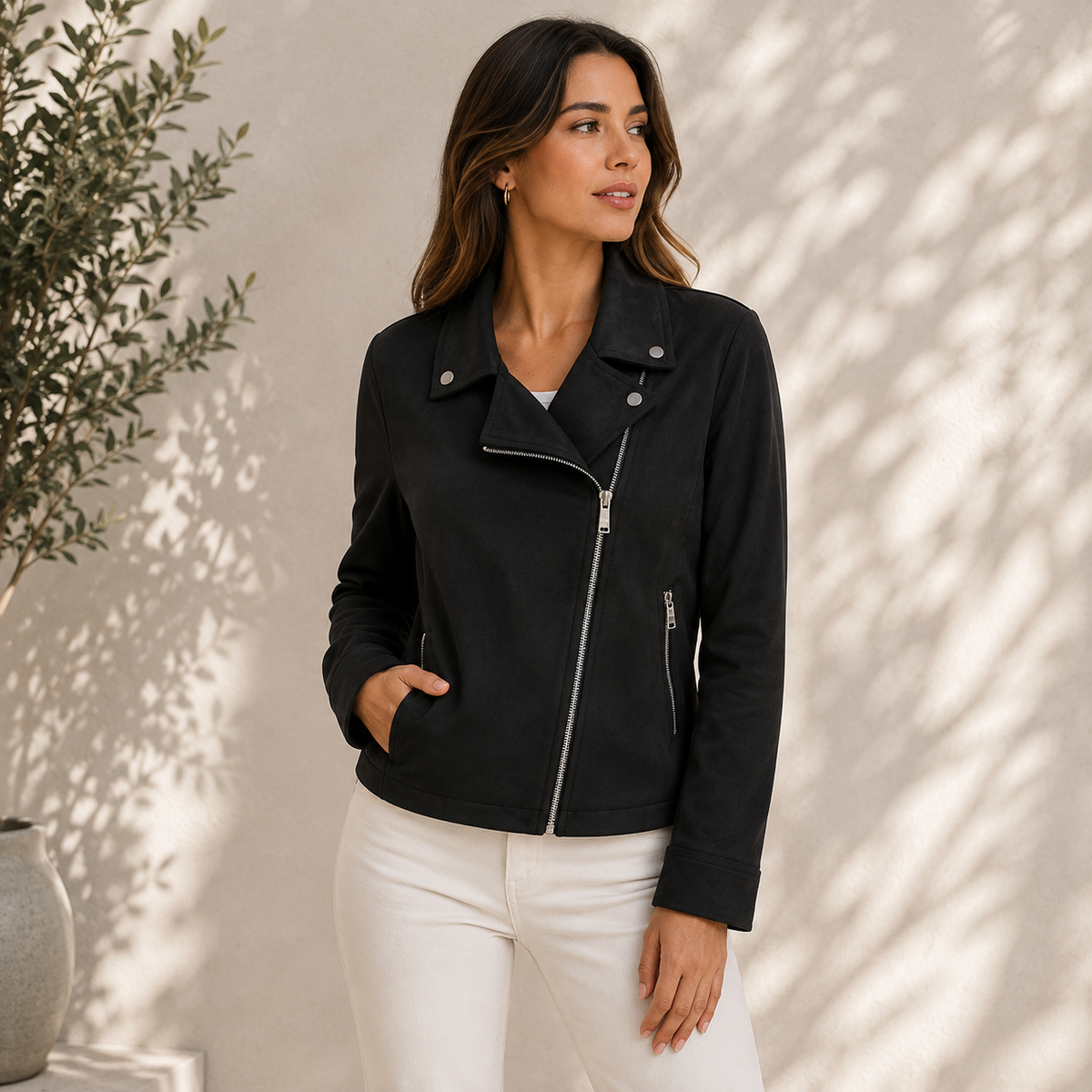 Charlotte | Damen Klassische Kunstleder Bikerjacke
