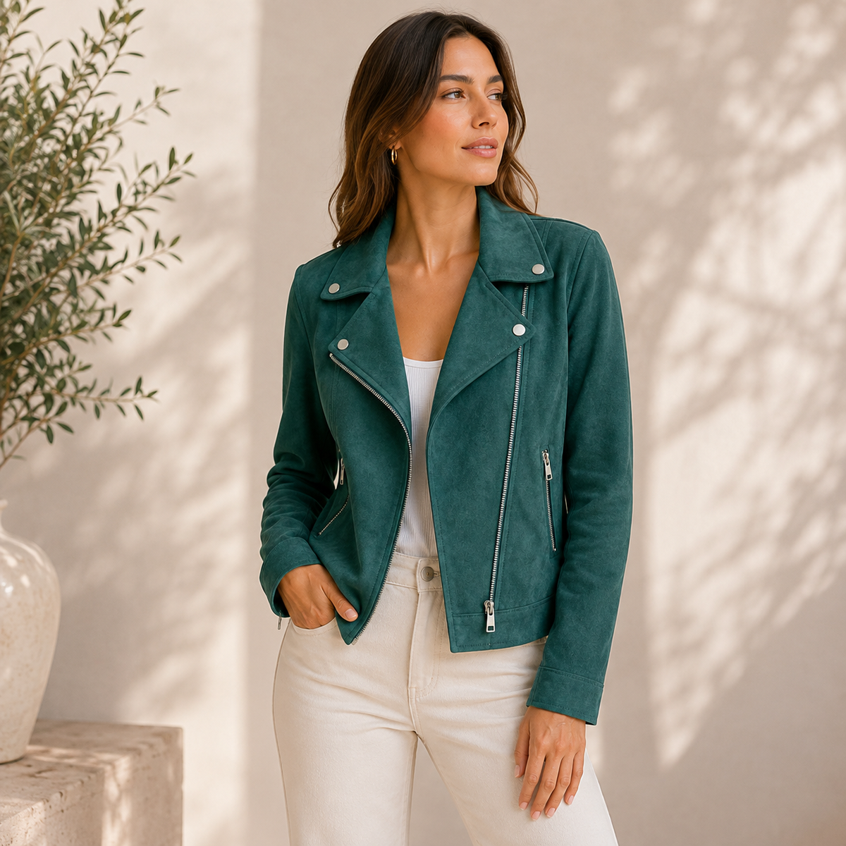 Charlotte | Damen Klassische Kunstleder Bikerjacke