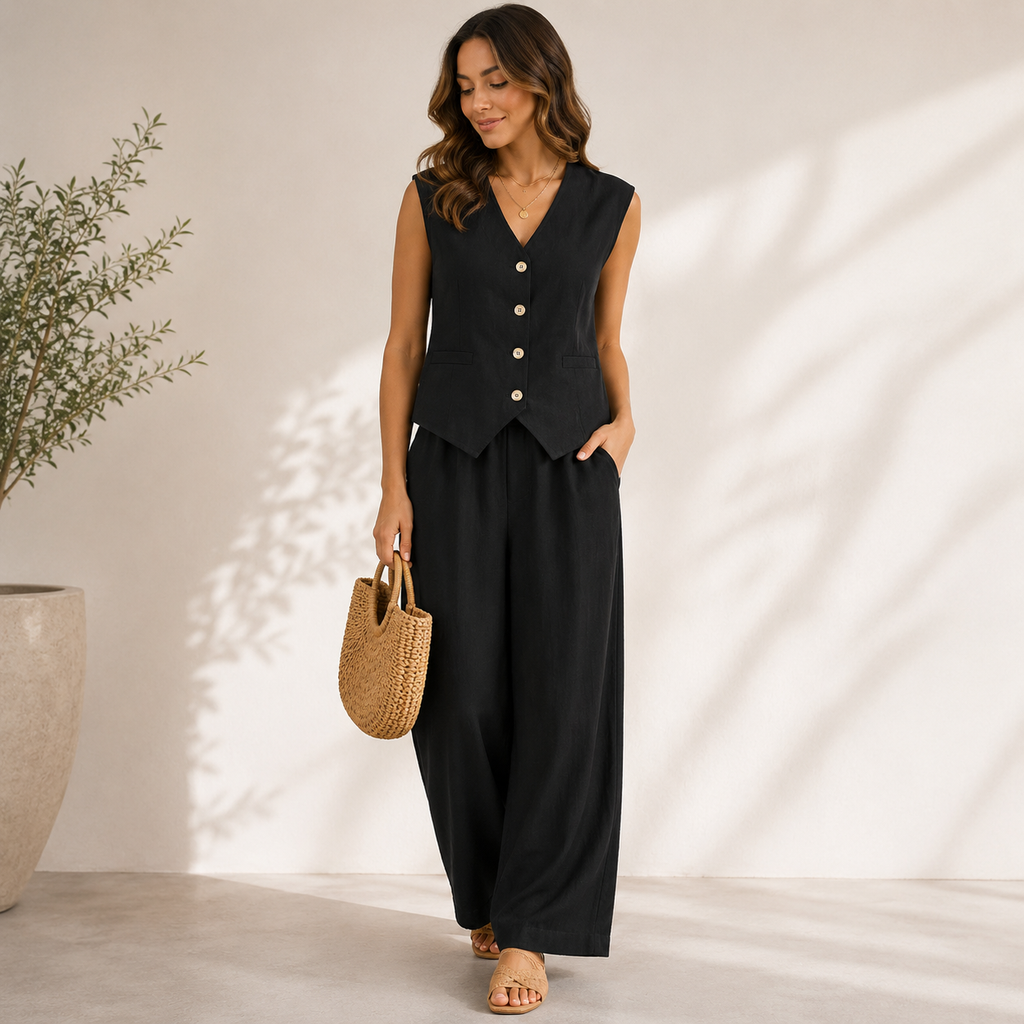 Charlotte | Damen Modern Zweiteiler Hose Weste Set