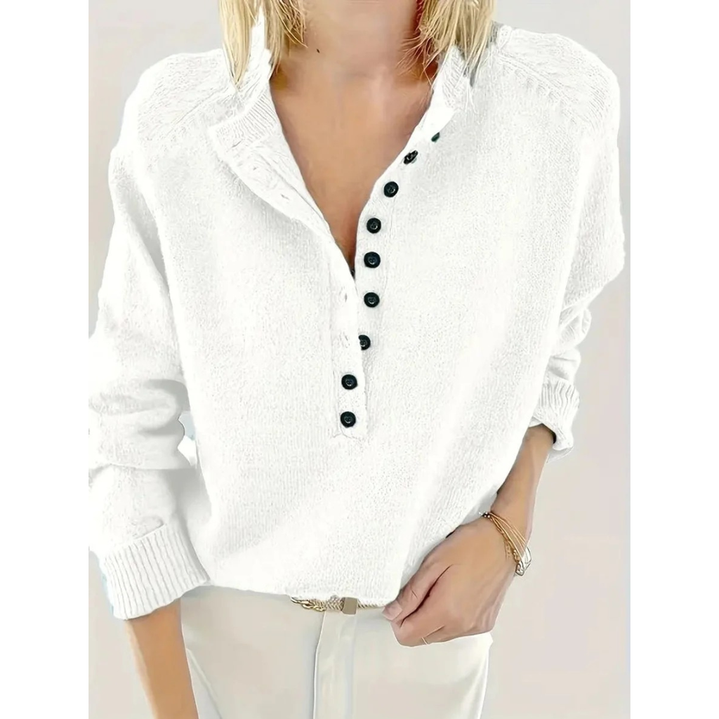 Charlotte | Damen V Ausschnitt Strickpullover mit Knöpfen