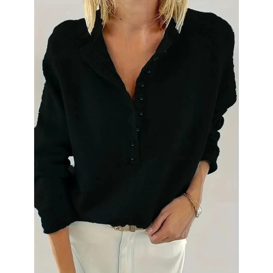 Charlotte | Damen V Ausschnitt Strickpullover mit Knöpfen