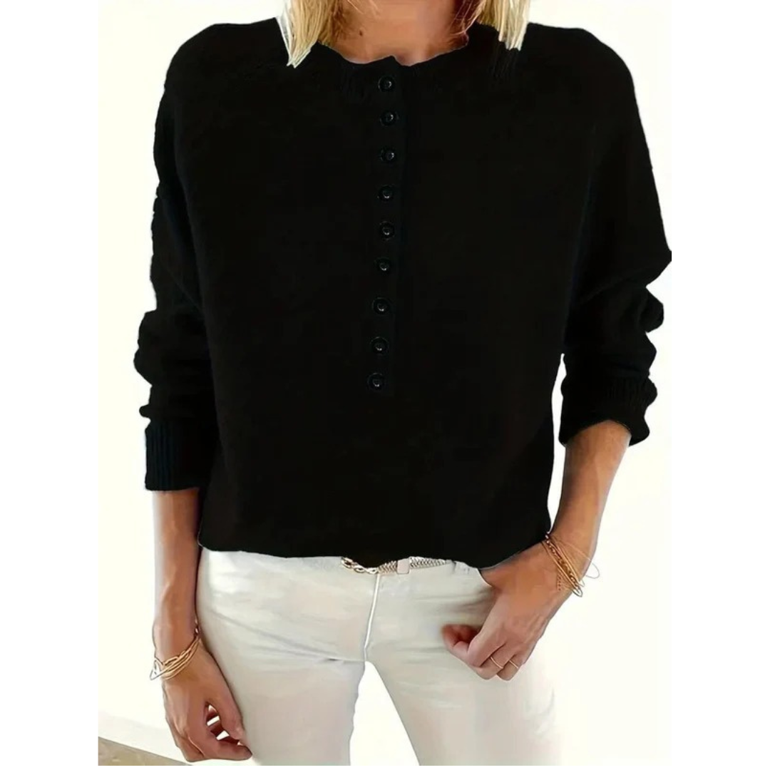 Charlotte | Damen V Ausschnitt Strickpullover mit Knöpfen