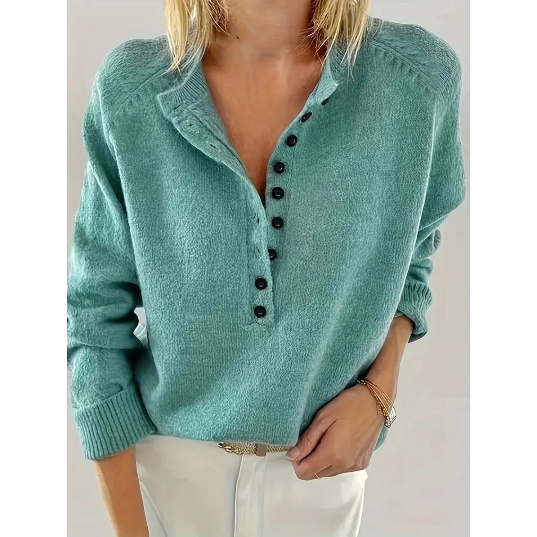 Charlotte | Damen V Ausschnitt Strickpullover mit Knöpfen