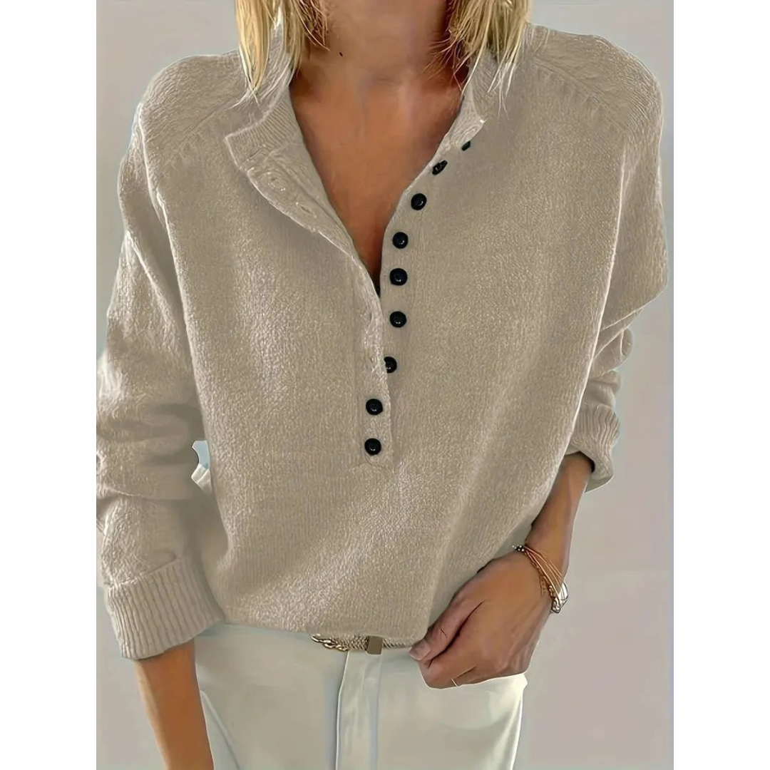 Charlotte | Damen V Ausschnitt Strickpullover mit Knöpfen