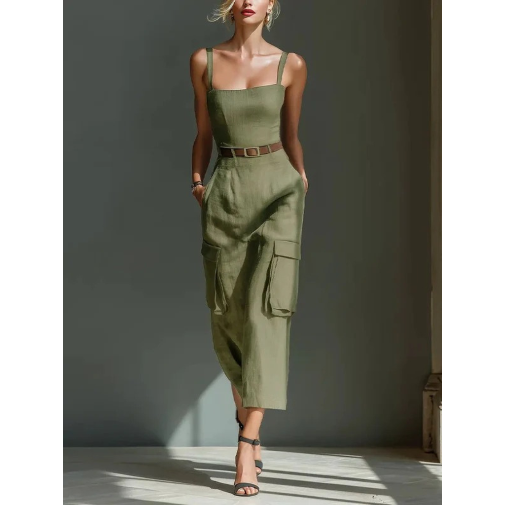 Christel | Damen Grünes Cargo Midikleid