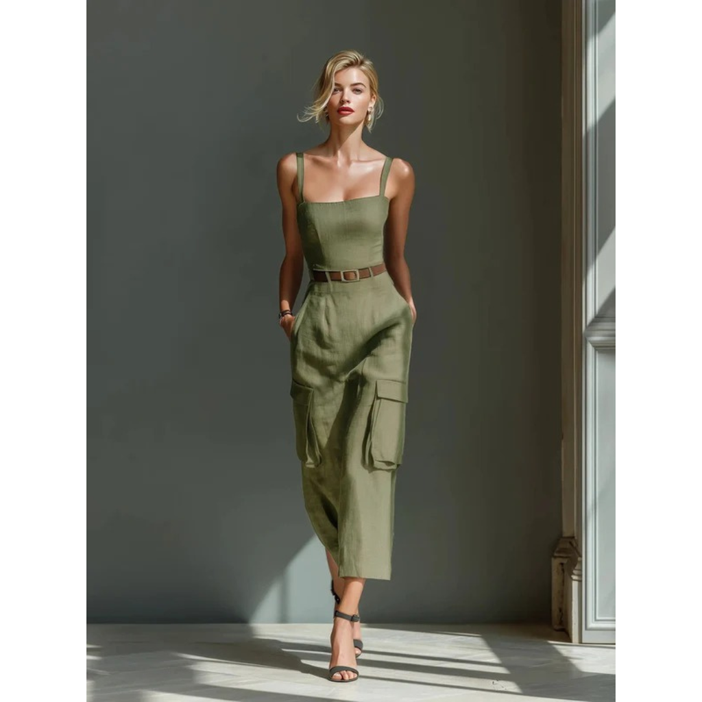 Christel | Damen Grünes Cargo Midikleid
