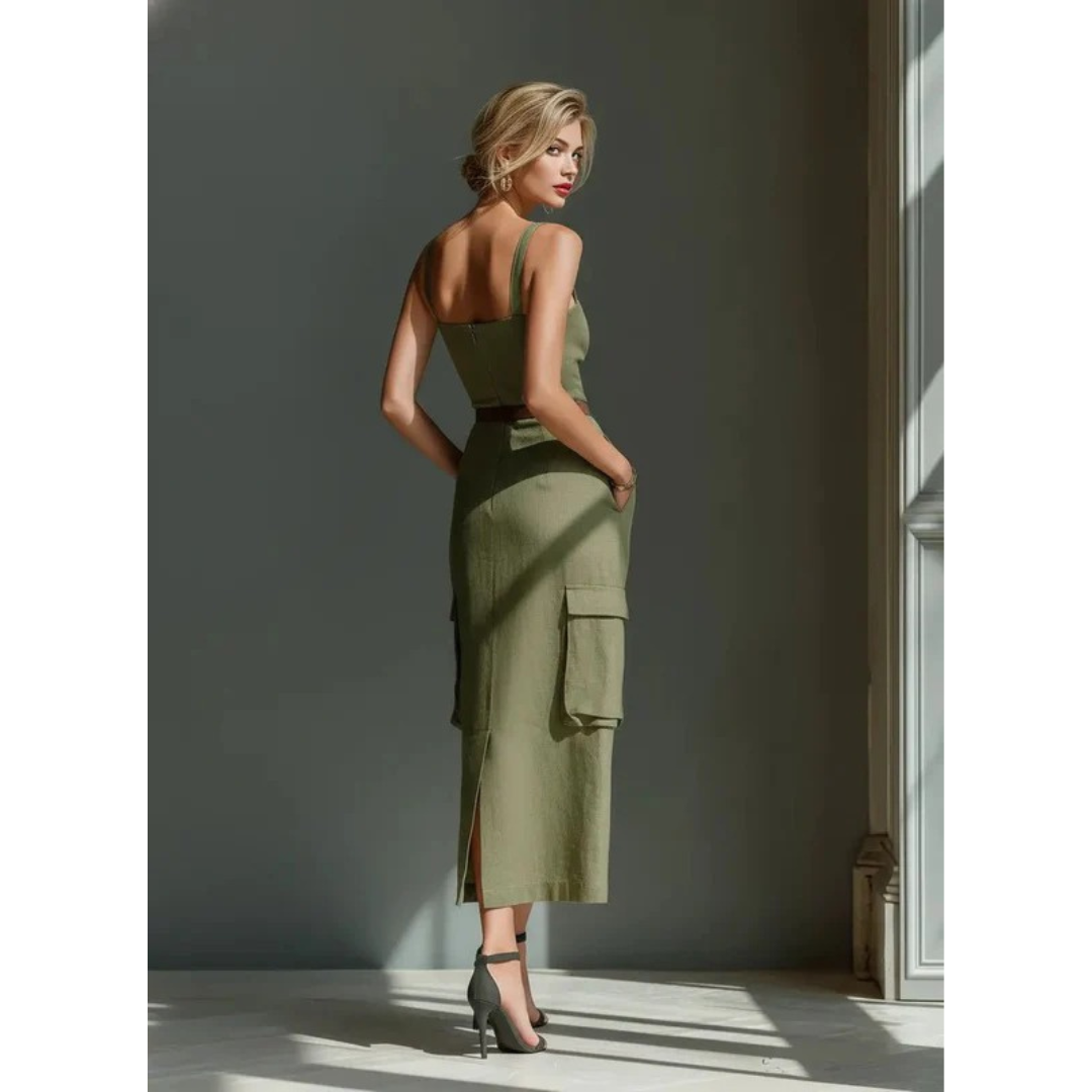 Christel | Damen Grünes Cargo Midikleid