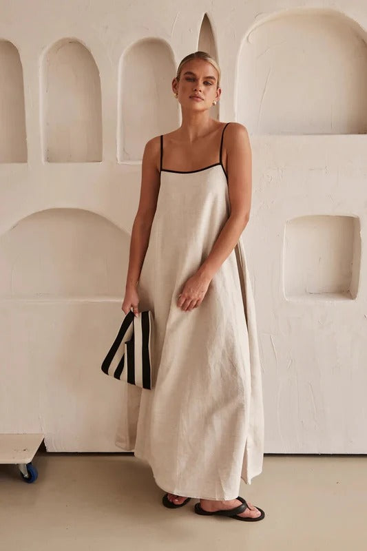 Christiane | Damen Creme farbe Freizeit Maxikleid