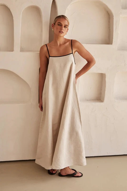 Christiane | Damen Creme farbe Freizeit Maxikleid