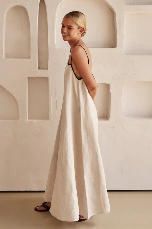 Christiane | Damen Creme farbe Freizeit Maxikleid