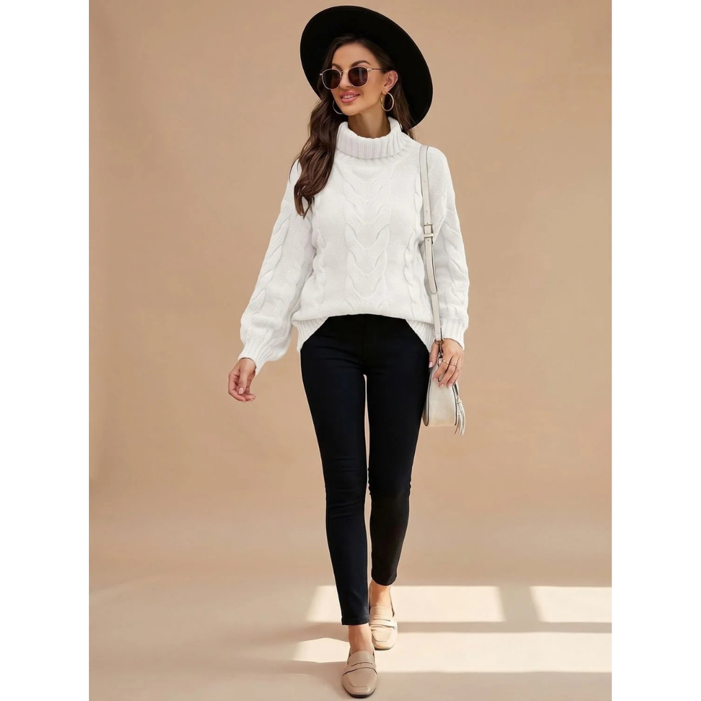 Christiane | Damen Rollkragenpullover mit Strick Design und Langarm