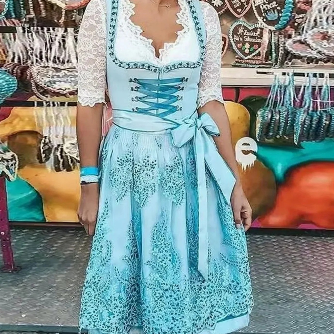 Clarissa | Damen Oktoberfest Dirndl Mit Spitzen Ärmel Und Rock Muster