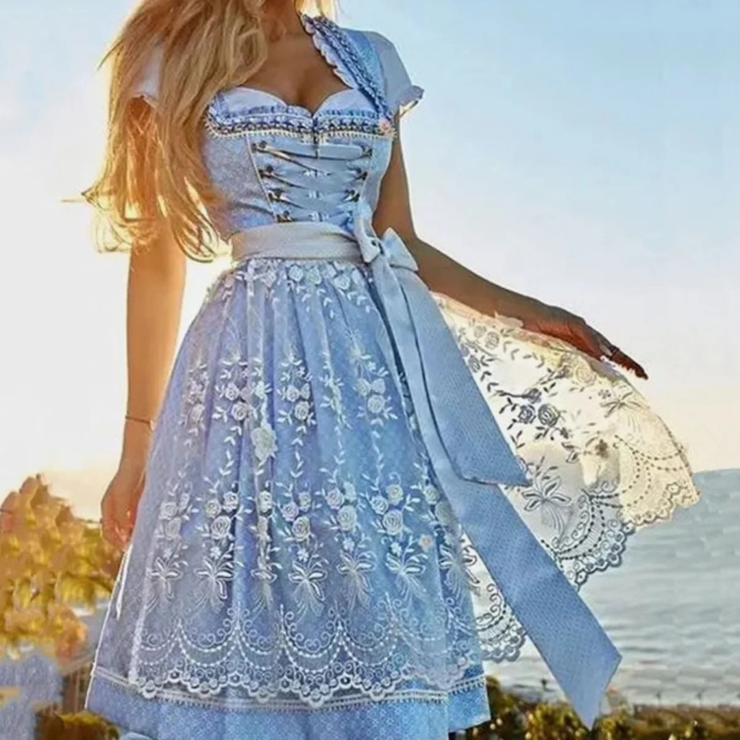 Clarissa | Damen Oktoberfest Dirndl Mit Spitzen Ärmel Und Rock Muster