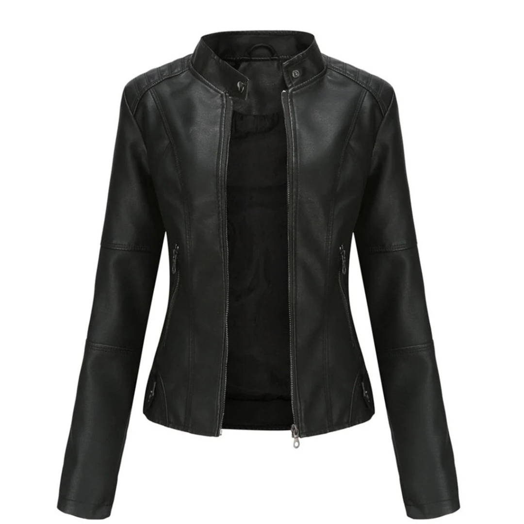 Cleo | Damen Klassische Kunstleder Bikerjacke