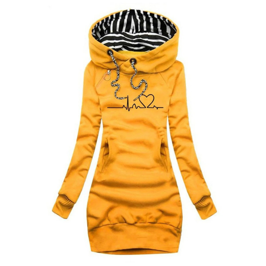 Cordula | Damen Hoodie Kleid mit Kapuze und Herz Print