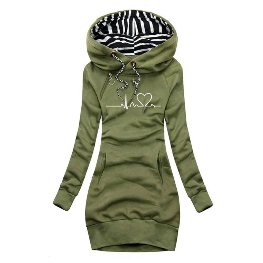 Cordula | Damen Hoodie Kleid mit Kapuze und Herz Print