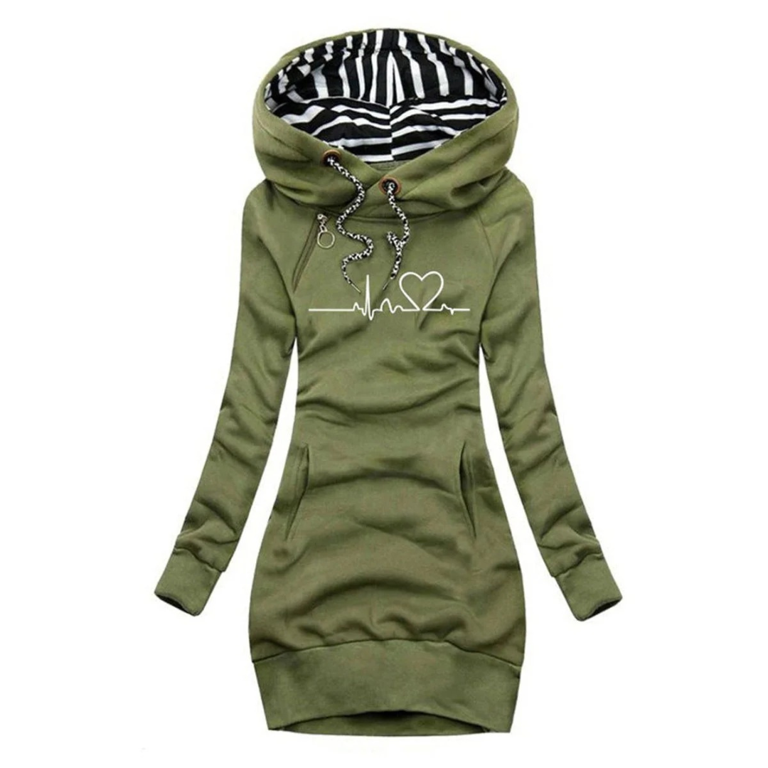 Cordula | Damen Hoodie Kleid mit Kapuze und Herz Print