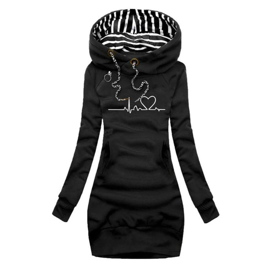 Cordula | Damen Hoodie Kleid mit Kapuze und Herz Print