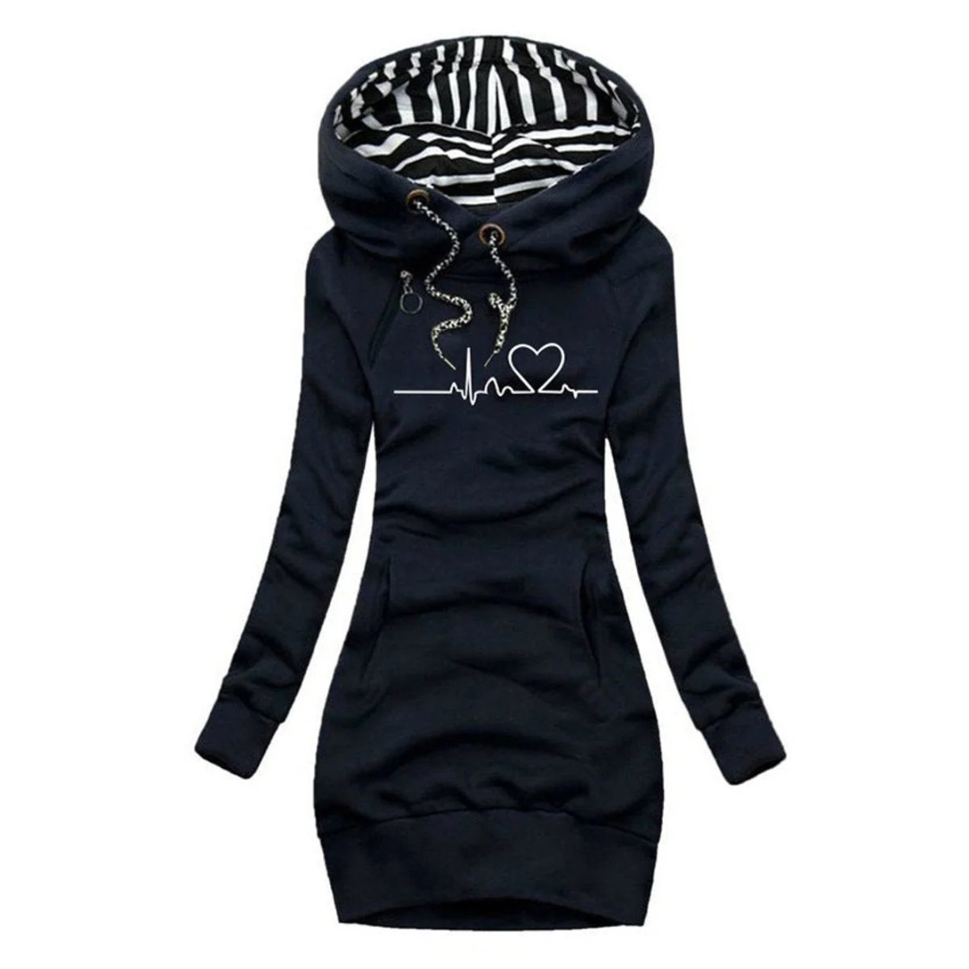 Cordula | Damen Hoodie Kleid mit Kapuze und Herz Print