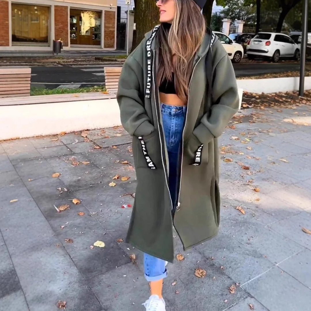 Corinna | Damen Lange Winterjacke mit Kapuze