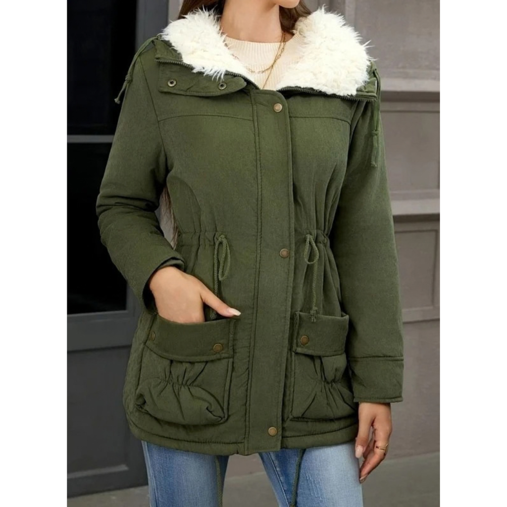 Roswitha | Damen Winterjacke im Parka Stil mit Kapuze, Futter und Kordelzug