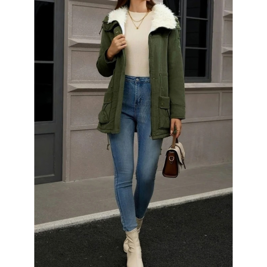 Roswitha | Damen Winterjacke im Parka Stil mit Kapuze, Futter und Kordelzug