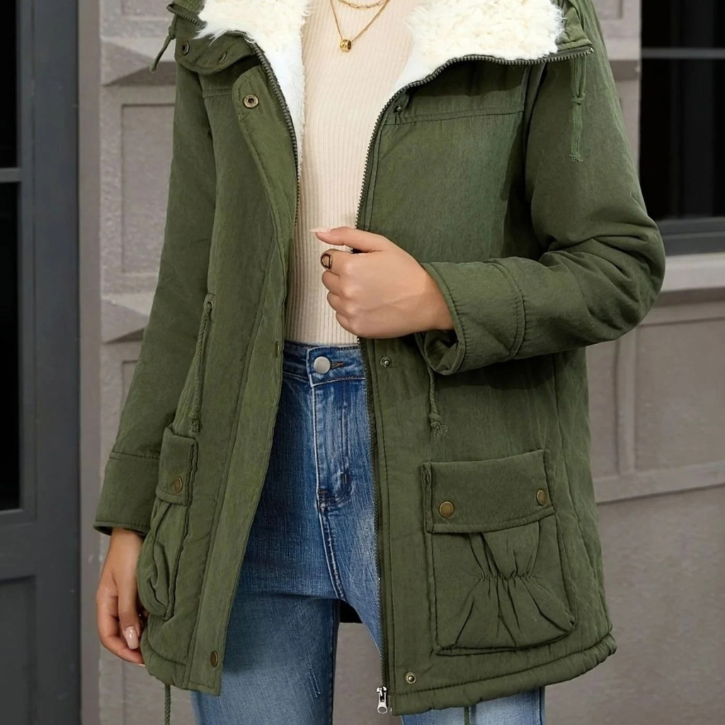 Roswitha | Damen Winterjacke im Parka Stil mit Kapuze, Futter und Kordelzug