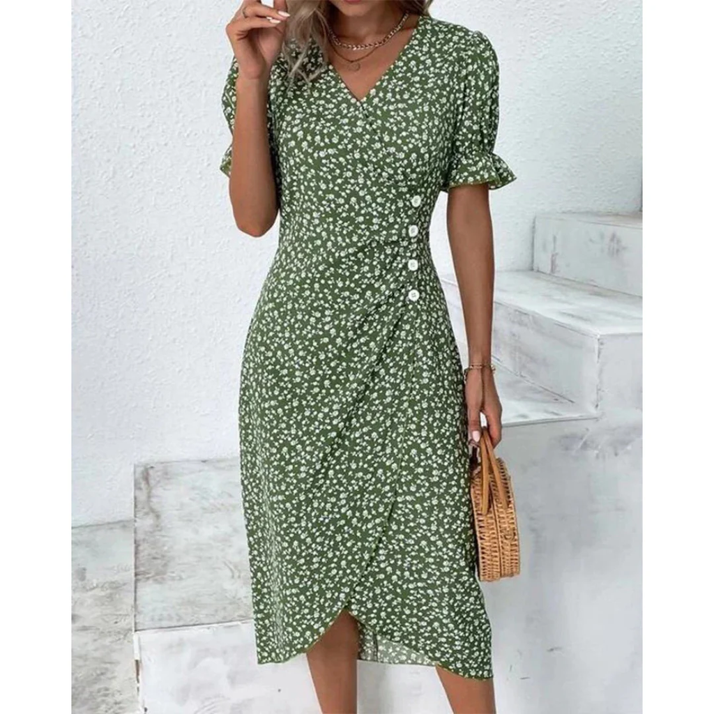 Dagmar | Damen Sommerkleid Wickel Blumen Moderner Stil