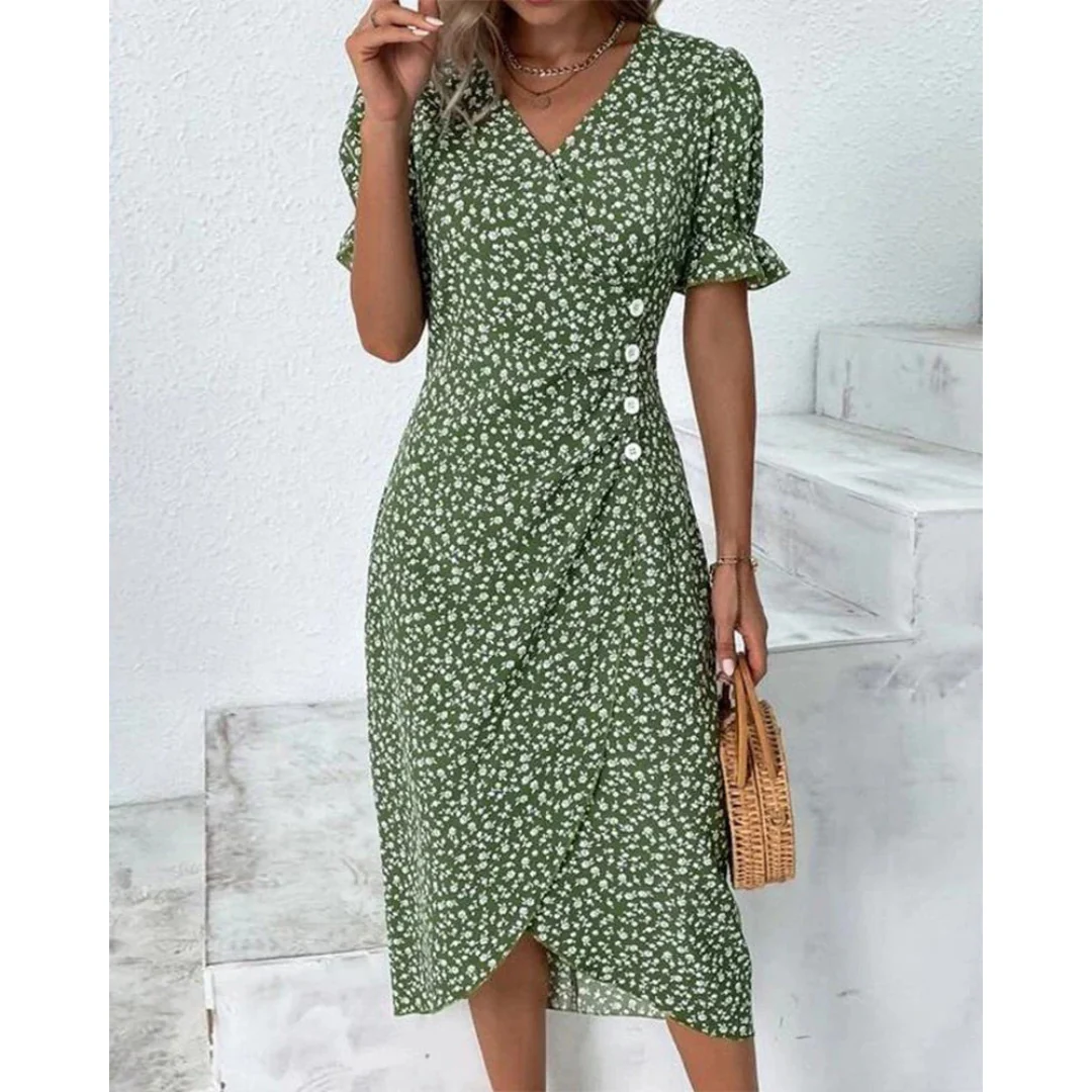 Dagmar | Damen Sommerkleid Wickel Blumen Moderner Stil