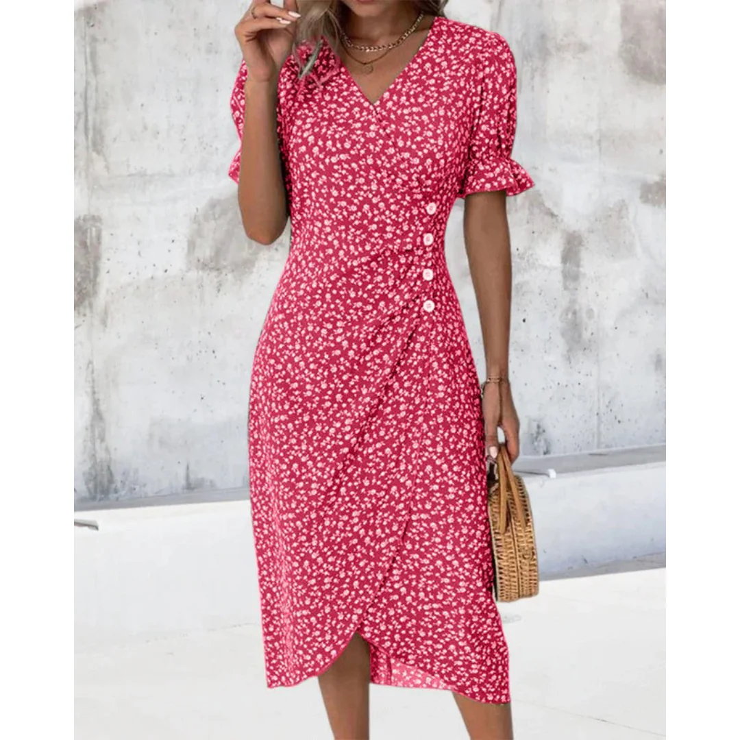 Dagmar | Damen Sommerkleid Wickel Blumen Moderner Stil