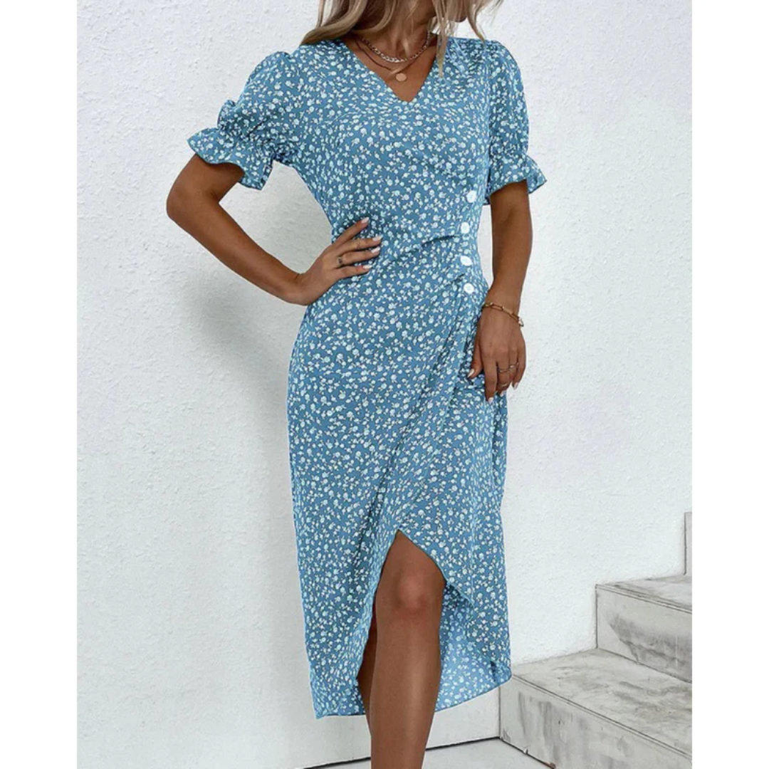 Dagmar | Damen Sommerkleid Wickel Blumen Moderner Stil